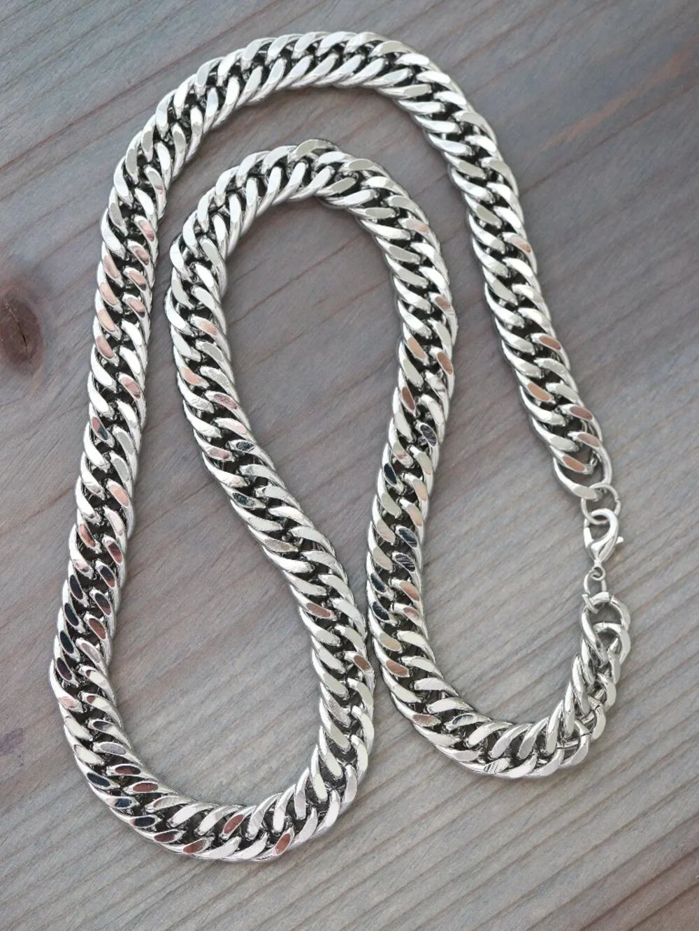 10mm Double Curb Cuban Chain Necklace Silver Stainless Steel